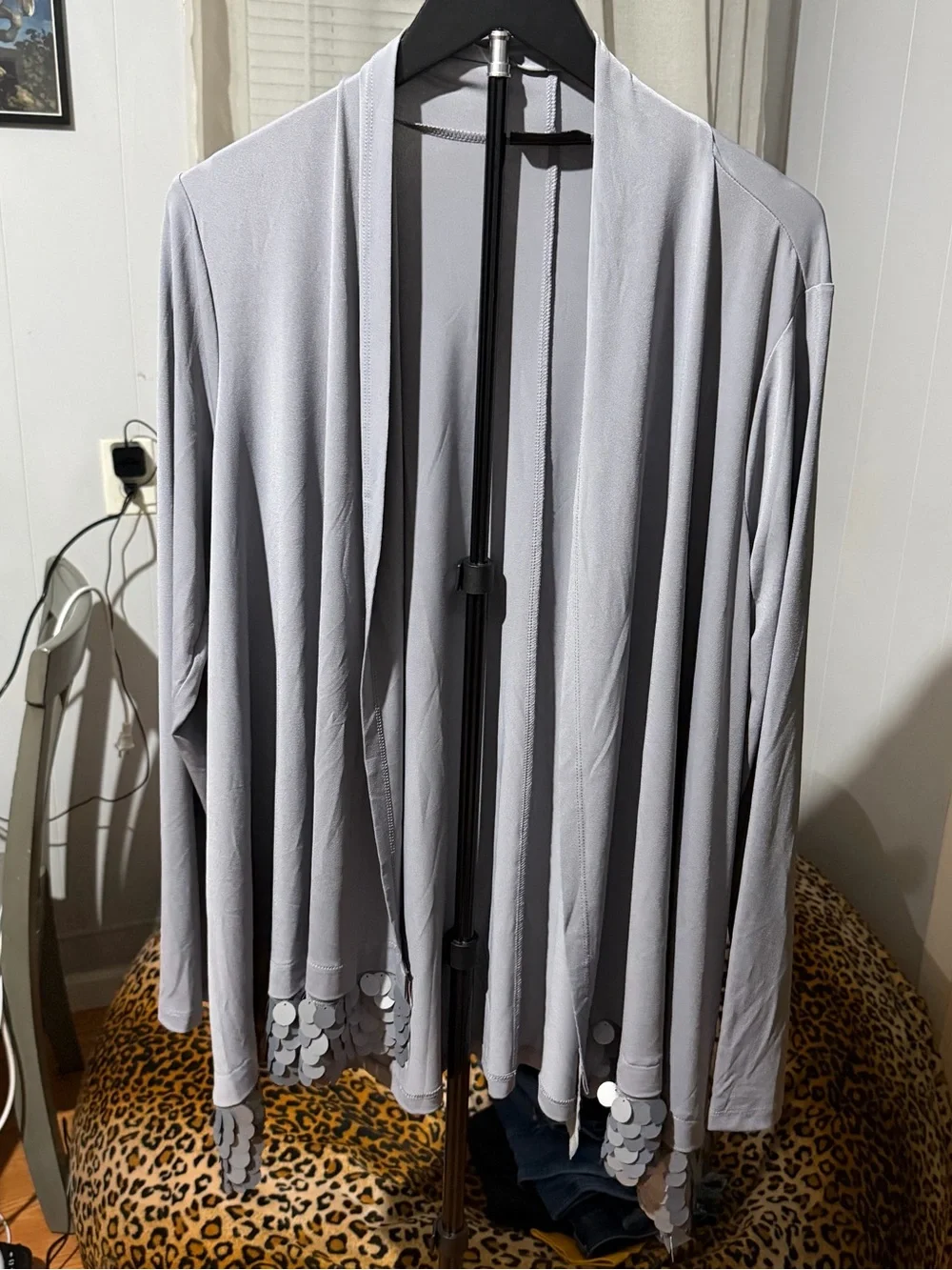 Susan Graver Occasions Liquid Knit Cardigan with Paillette Trim M/L a618798